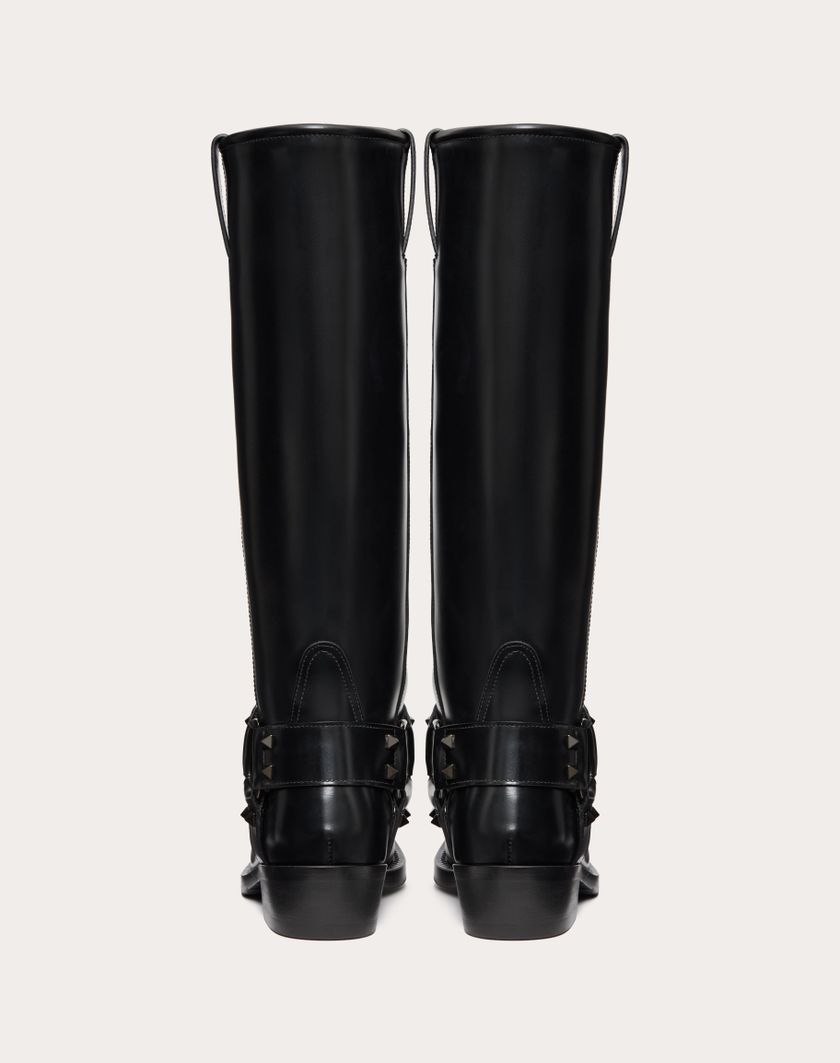 Valentino Handbags Stivale Biker Rockstud In Vitello 40mm per Donna in Nero | Valentino IT Italy