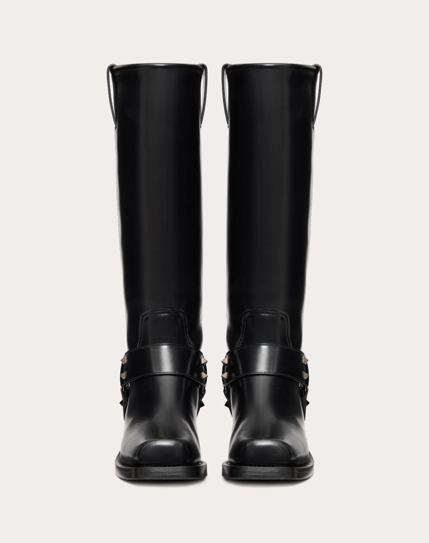 Valentino Handbags Stivale Biker Rockstud In Vitello 40mm per Donna in Nero | Valentino IT Italy