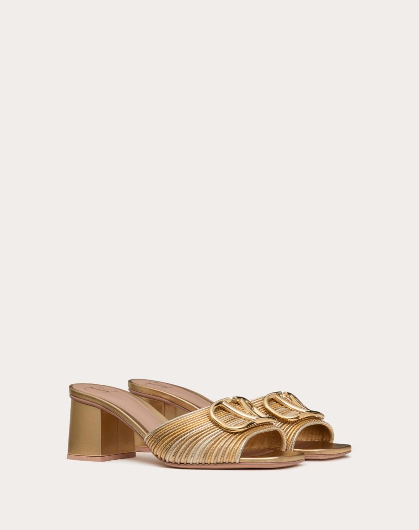 Valentino Handbags Sandalo Slide Vlogo Signature Metallizzato Con Ricamo Cornely 60mm per Donna in Oro | Valentino IT In Vendita
