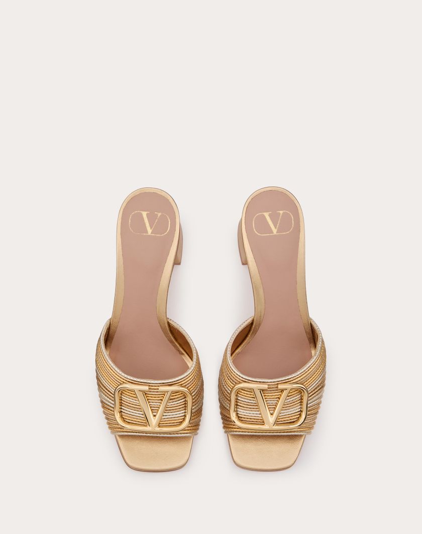 Valentino Handbags Sandalo Slide Vlogo Signature Metallizzato Con Ricamo Cornely 60mm per Donna in Oro | Valentino IT In Vendita