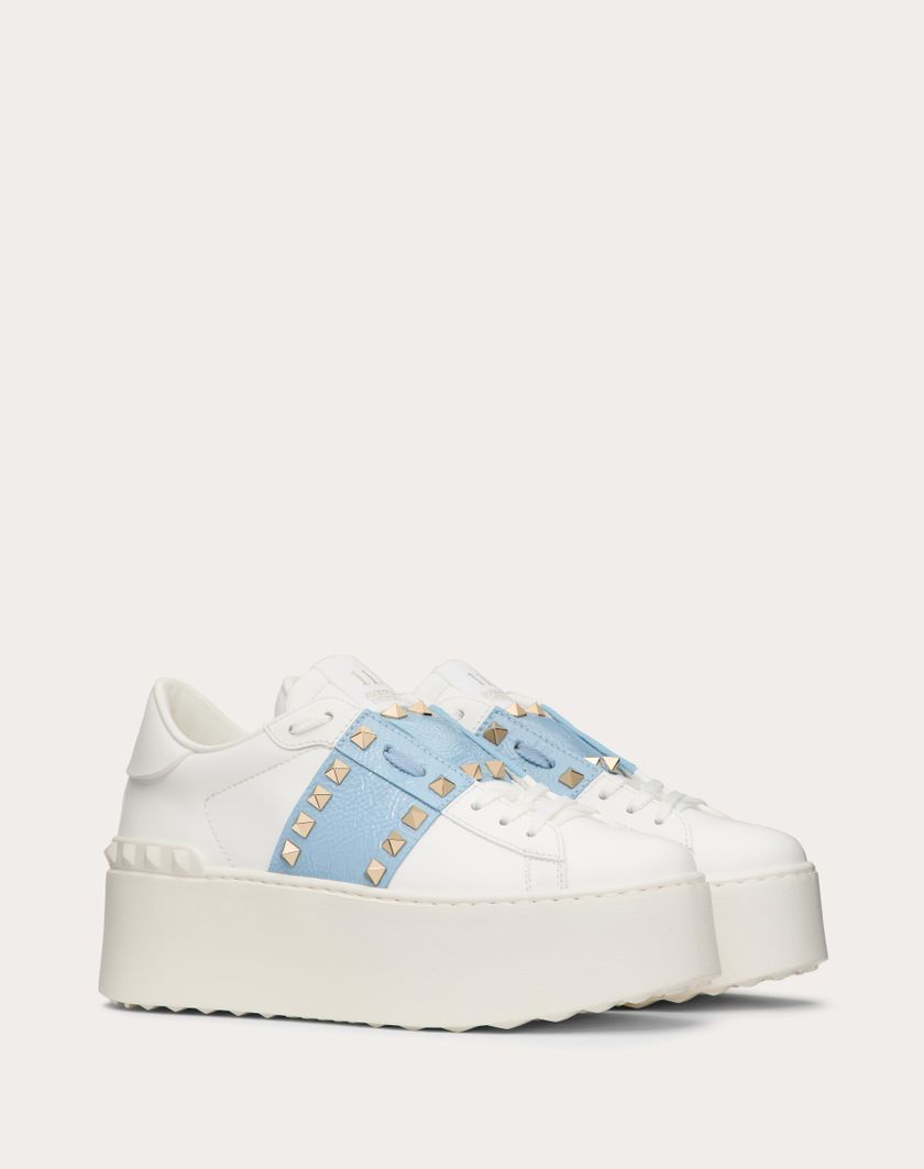 Valentino Handbags Sneaker Flatform Rockstud Untitled In Vitello Con Banda In Naplack per Donna in Bianco | Valentino IT Offerta speciale