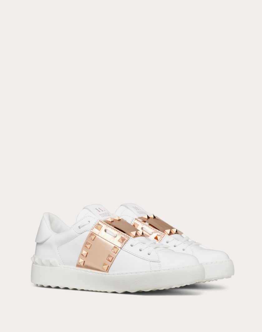 Valentino Handbags Sneaker Rockstud Untitled In Vitello Con Banda Metallizzata per Donna in Bianco/rame | Valentino IT Vendite stagionali