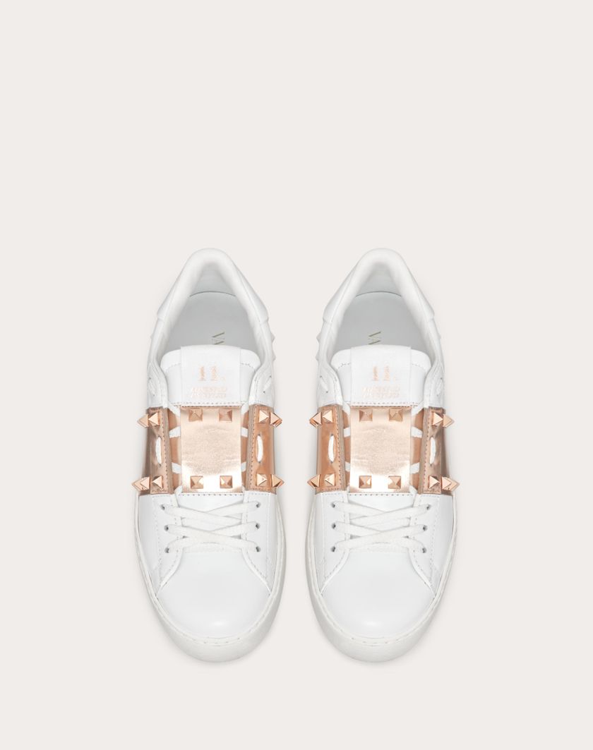 Valentino Handbags Sneaker Rockstud Untitled In Vitello Con Banda Metallizzata per Donna in Bianco/rame | Valentino IT Vendite stagionali