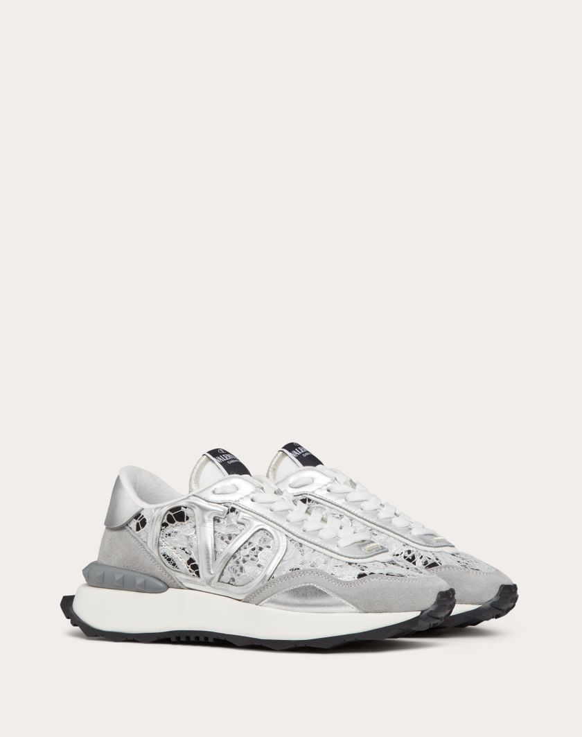 Valentino Handbags Sneaker Lacerunner In Pizzo E Mesh per Donna in Silver/pastel Grey | Valentino IT Vendita calda