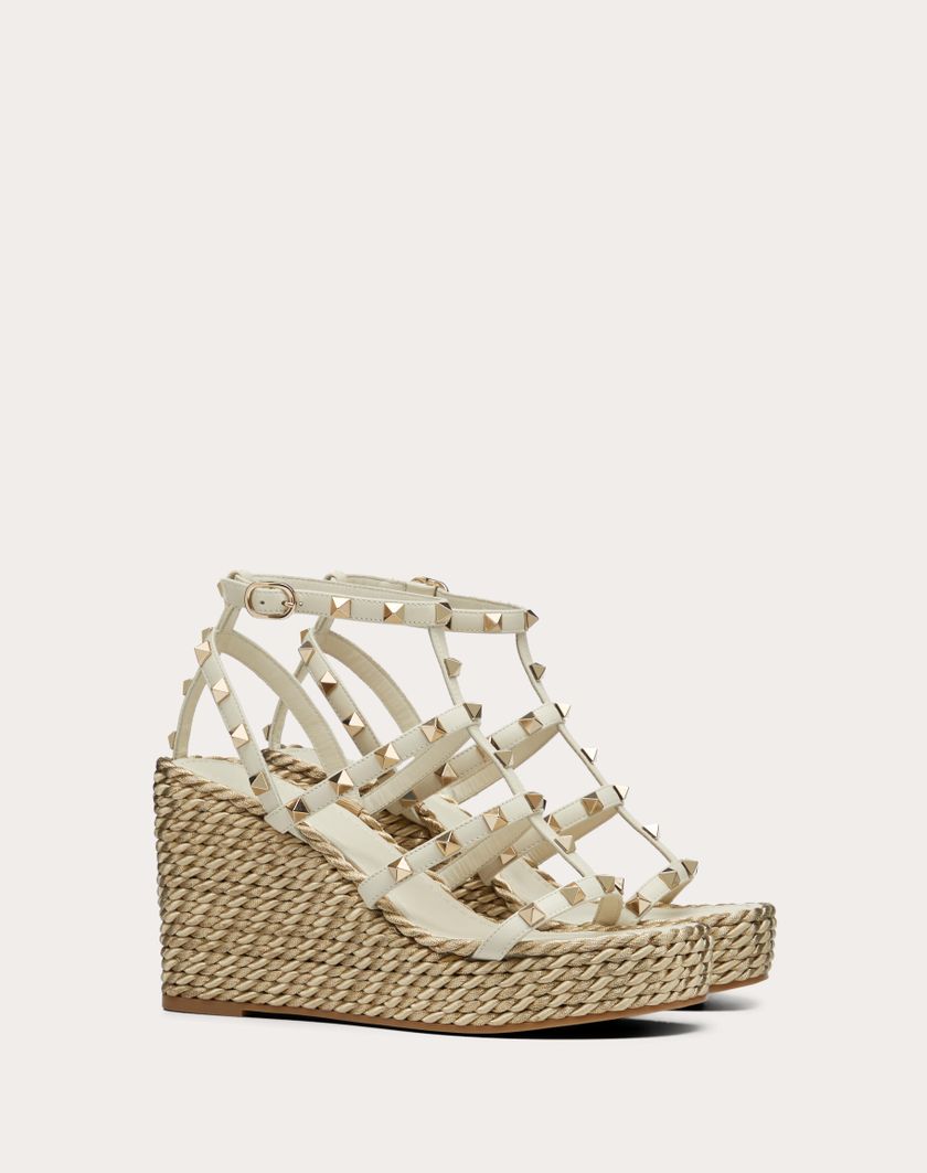 Valentino Handbags Sandalo Zeppa Rockstud In Vitello Con Cinturini 95mm per Donna in Light Ivory | Valentino IT Online Outlet