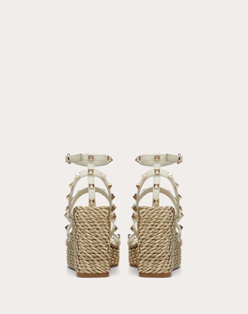Valentino Handbags Sandalo Zeppa Rockstud In Vitello Con Cinturini 95mm per Donna in Light Ivory | Valentino IT Online Outlet