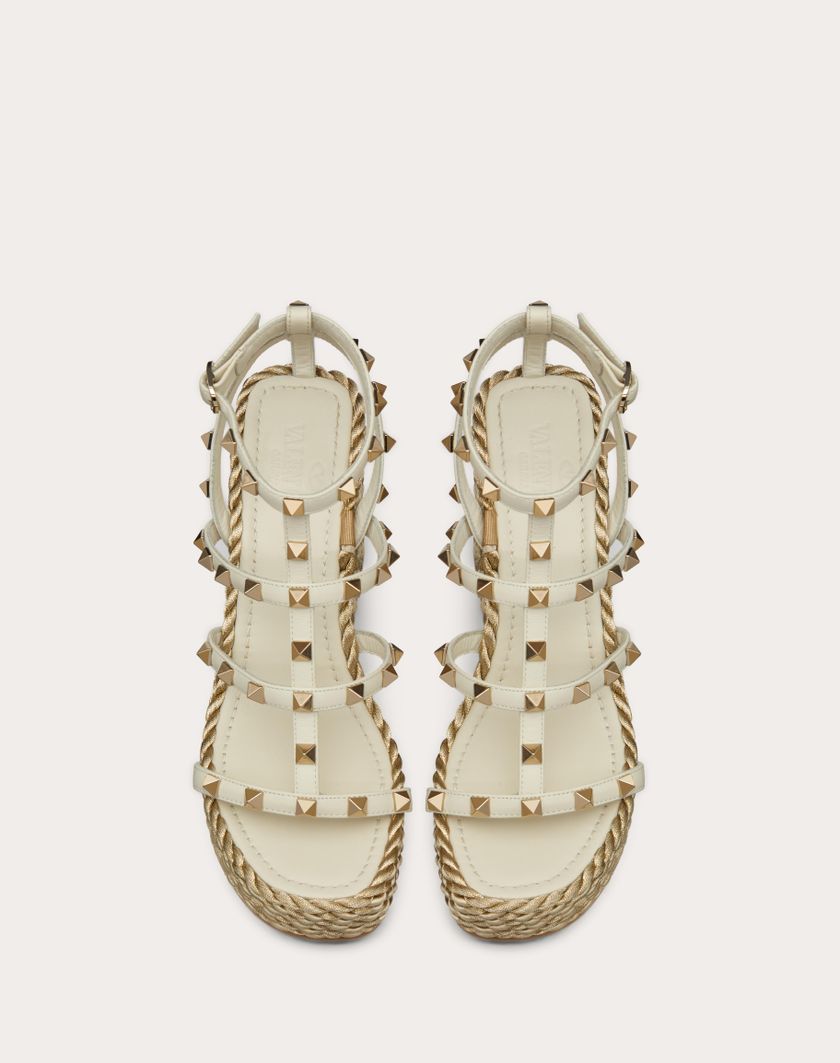Valentino Handbags Sandalo Zeppa Rockstud In Vitello Con Cinturini 95mm per Donna in Light Ivory | Valentino IT Online Outlet