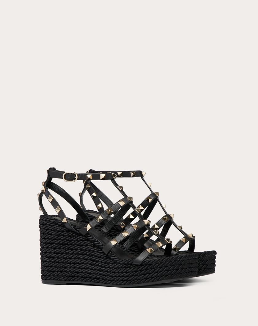 Valentino Handbags Sandalo Zeppa Rockstud Con Cinturini In Vitello 95mm per Donna in Nero | Valentino IT Offerte esclusive