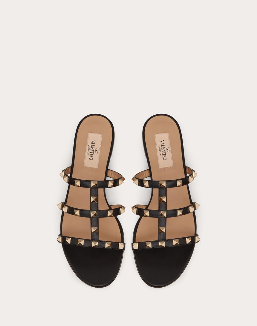 Valentino Handbags Sandalo Slider Basso Rockstud In Vitello per Donna in Blu Porcellana | Valentino IT Grandi sconti