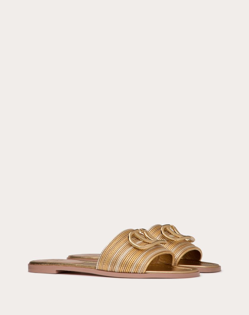Valentino Handbags Sandalo Slide Vlogo Signature Metallizzato Con Ricamo Cornely per Donna in Oro | Valentino IT Offerte stagionali
