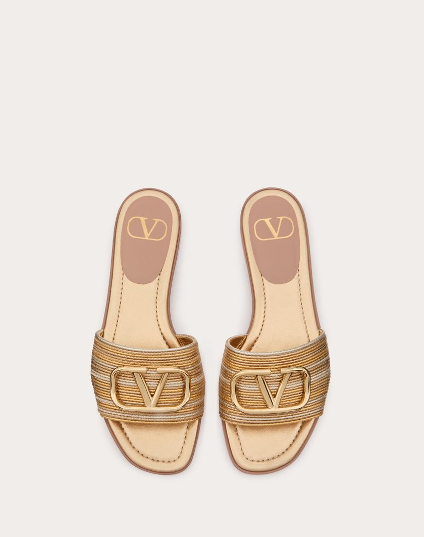 Valentino Handbags Sandalo Slide Vlogo Signature Metallizzato Con Ricamo Cornely per Donna in Oro | Valentino IT Offerte stagionali