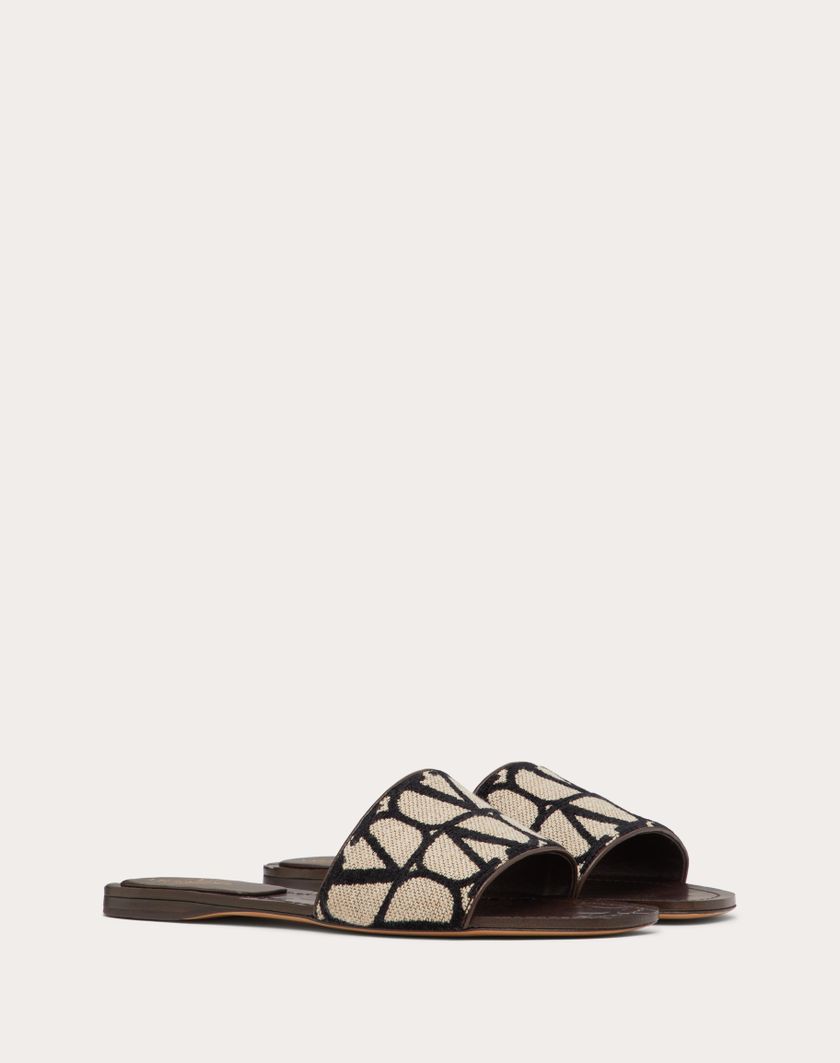 Valentino Handbags Sandalo Slide In Toile Iconographe per Donna in Beige/nero | Valentino IT Liquidazione