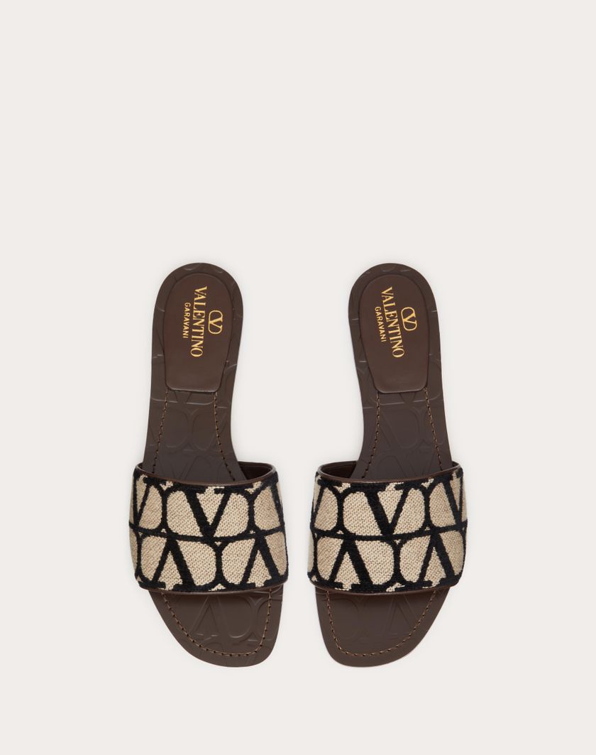 Valentino Handbags Sandalo Slide In Toile Iconographe per Donna in Beige/nero | Valentino IT Liquidazione