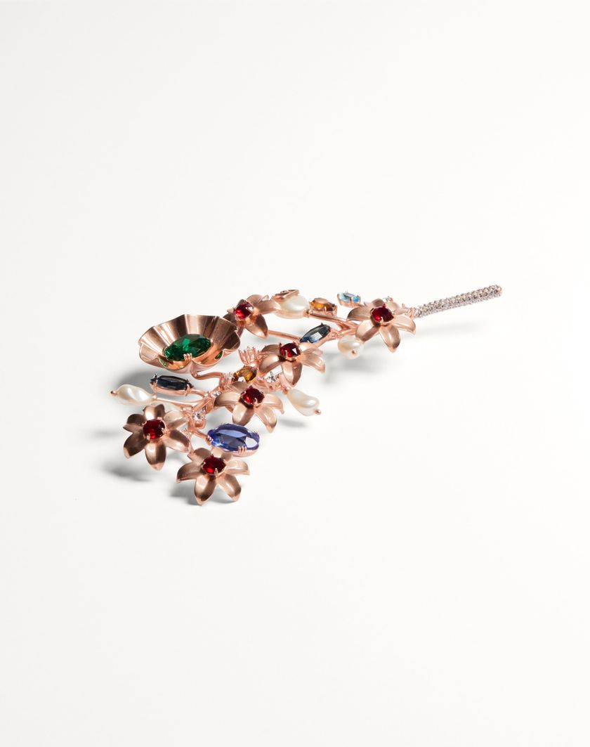 Valentino Handbags Spilla Papier Floral In Metallo Perla E Cristalli Swarovski® per Donna in Multicolor | Valentino IT ACQUISTA ORA