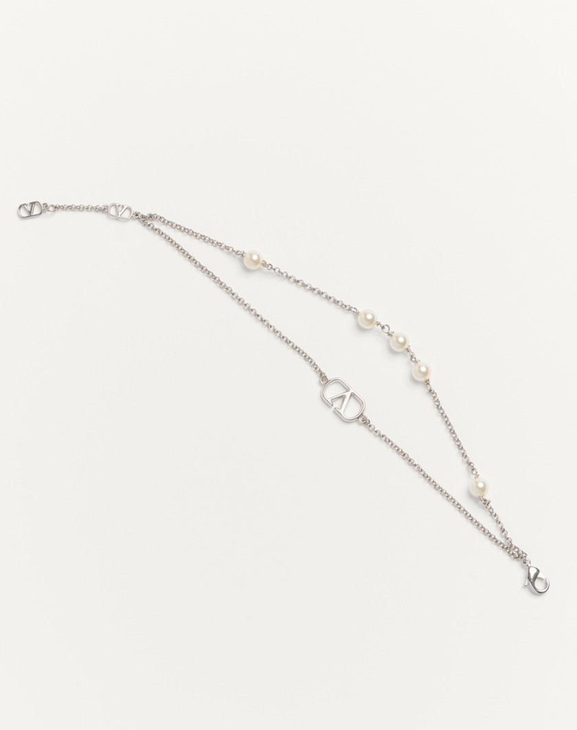 Valentino Handbags Bracciale Vlogo Signature In Metallo E Perle Swarovski® per Donna in Palladio/crystal | Valentino IT Fino al 60% di sconto