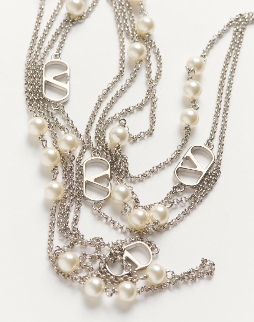 Valentino Handbags Collana Vlogo Signature In Metallo E Perle Swarovski® per Donna in Palladio/crystal | Valentino IT Fino al 65% di sconto