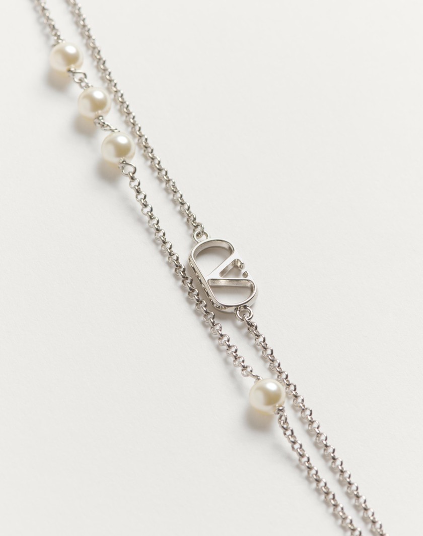 Valentino Handbags Collana Vlogo Signature In Metallo E Perle Swarovski® per Donna in Palladio/crystal | Valentino IT Fino al 65% di sconto