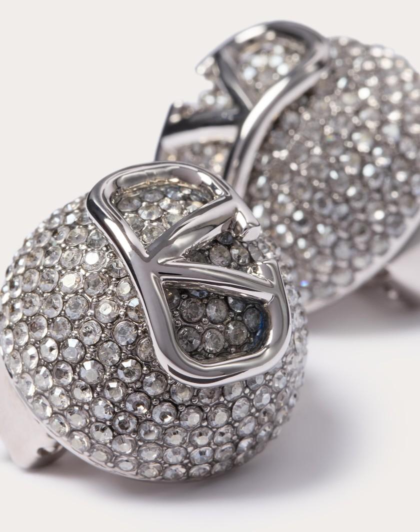 Valentino Handbags Orecchini Vlogo Signature In Metallo E Cristalli Swarovski® per Donna in Palladio/crystal | Valentino IT Super sconto