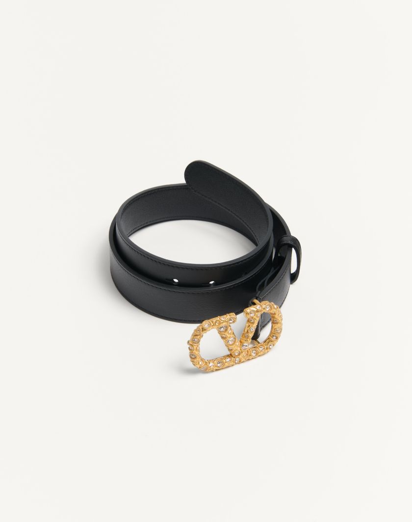 Valentino Handbags Cintura Vlogo Signature In Vitello Lucido Con Cristalli 30 Mm per Donna in Nero/crystal | Valentino IT Duty-free