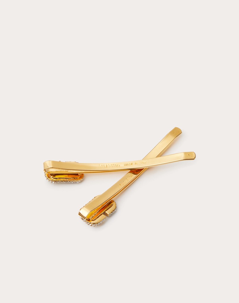 Valentino Handbags Fermagli Per Capelli Vlogo Signature In Metallo E Cristalli Swarovski® per Donna in Oro | Valentino IT Offerta speciale