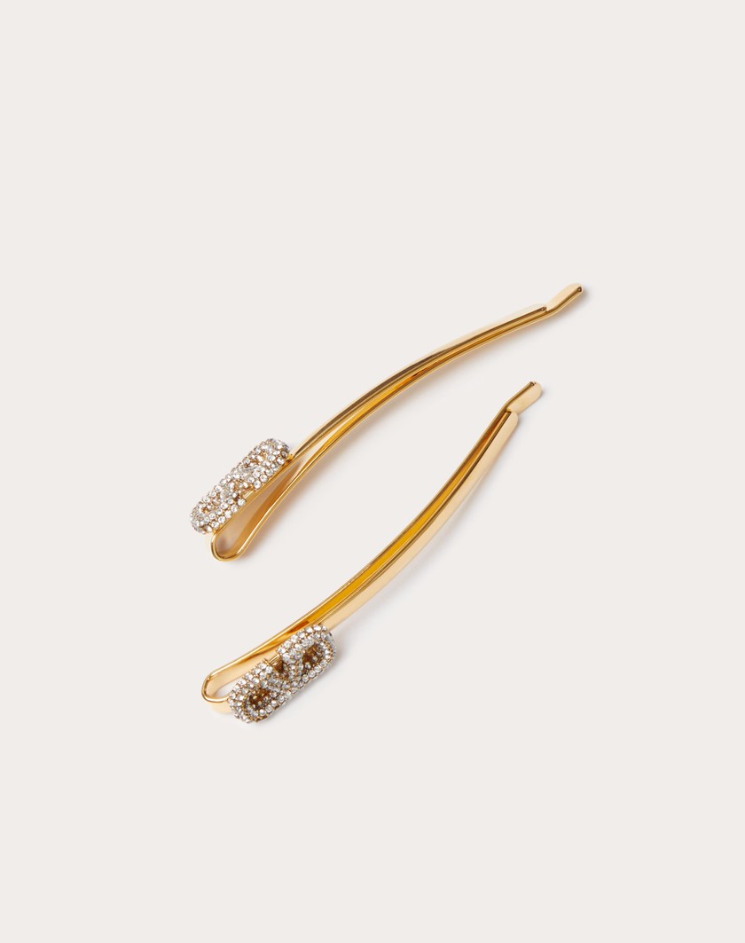 Valentino Handbags Fermagli Per Capelli Vlogo Signature In Metallo E Cristalli Swarovski® per Donna in Oro | Valentino IT Offerta speciale