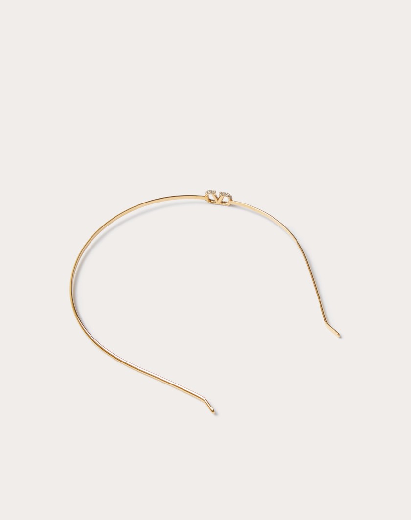 Valentino Handbags Cerchietto Vlogo Signature In Metallo E Cristalli Swarovski® per Donna in Oro | Valentino IT Shopping online