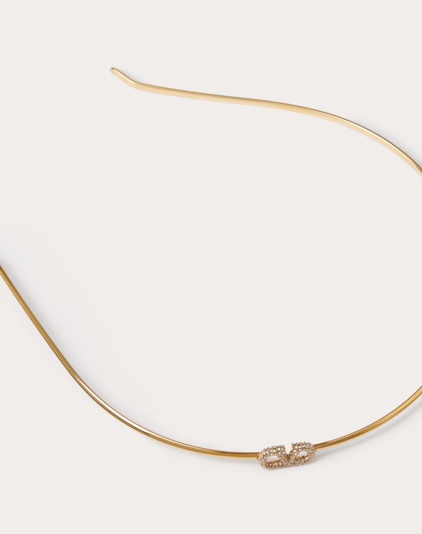 Valentino Handbags Cerchietto Vlogo Signature In Metallo E Cristalli Swarovski® per Donna in Oro | Valentino IT Shopping online