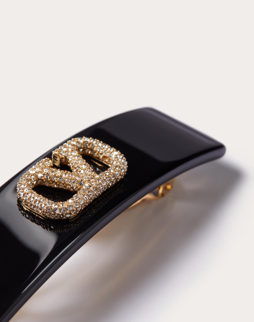 Valentino Handbags Fermaglio Per Capelli Vlogo Signature In Metallo Resina E Cristalli Swarovski® per Donna in Nero/oro/crystal | Valentino IT Offerta esclusiva