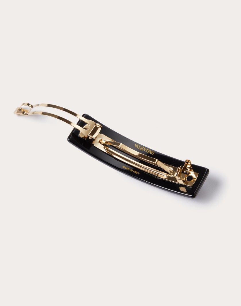 Valentino Handbags Fermaglio Per Capelli Vlogo Signature In Metallo Resina E Cristalli Swarovski® per Donna in Nero/oro/crystal | Valentino IT Offerta esclusiva