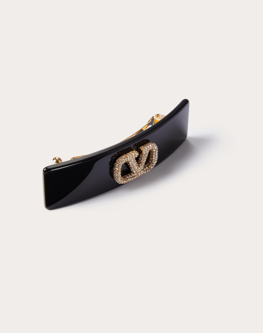 Valentino Handbags Fermaglio Per Capelli Vlogo Signature In Metallo Resina E Cristalli Swarovski® per Donna in Nero/oro/crystal | Valentino IT Offerta esclusiva