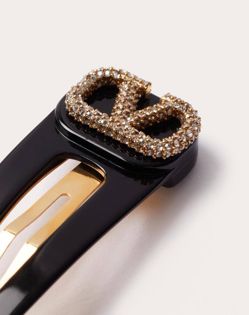 Valentino Handbags Fermagli Per Capelli Vlogo Signature In Metallo Resina E Cristalli Swarovski® per Donna in Nero/oro/crystal | Valentino IT Vendite stagionali