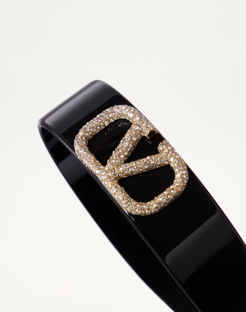 Valentino Handbags Cerchietto Vlogo Signature In Resina Metallo E Cristalli Swarovski® per Donna in Nero/oro/crystal | Valentino IT Black Friday