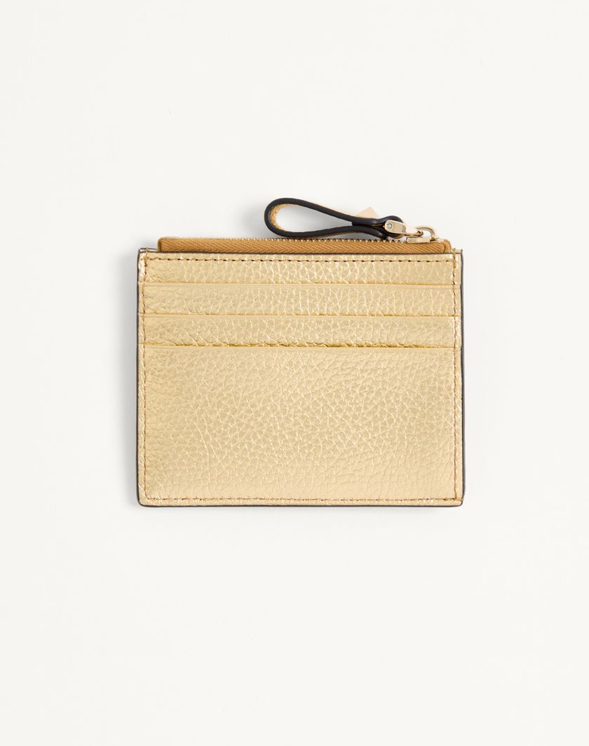 Valentino Handbags Portacarte Con Zip Rockstud In Vitello Granato Laminato per Donna in Antique Brass | Valentino IT Offerta temporanea