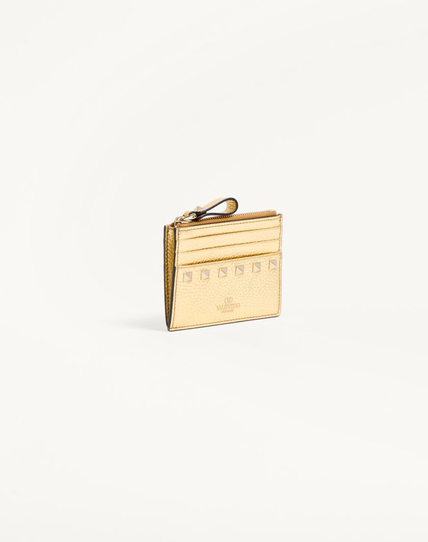 Valentino Handbags Portacarte Con Zip Rockstud In Vitello Granato Laminato per Donna in Antique Brass | Valentino IT Offerta temporanea