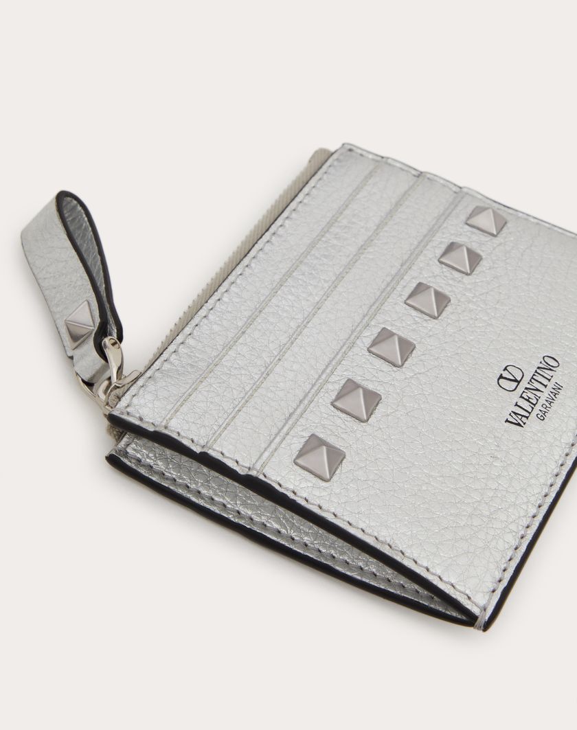 Valentino Handbags Portacarte Con Zip Rockstud In Vitello Granato Metallizzato per Donna in Argento | Valentino IT Liquidazione
