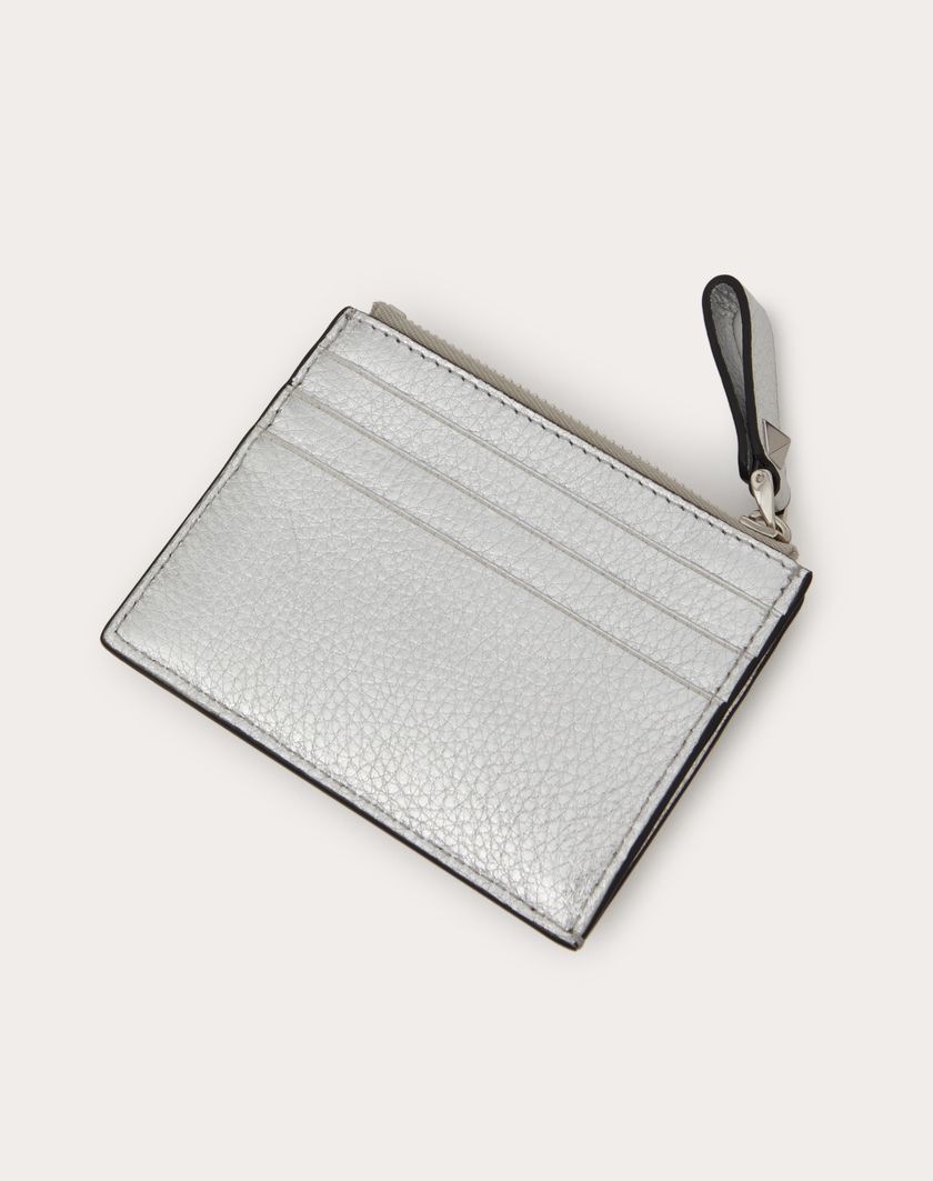 Valentino Handbags Portacarte Con Zip Rockstud In Vitello Granato Metallizzato per Donna in Argento | Valentino IT Liquidazione