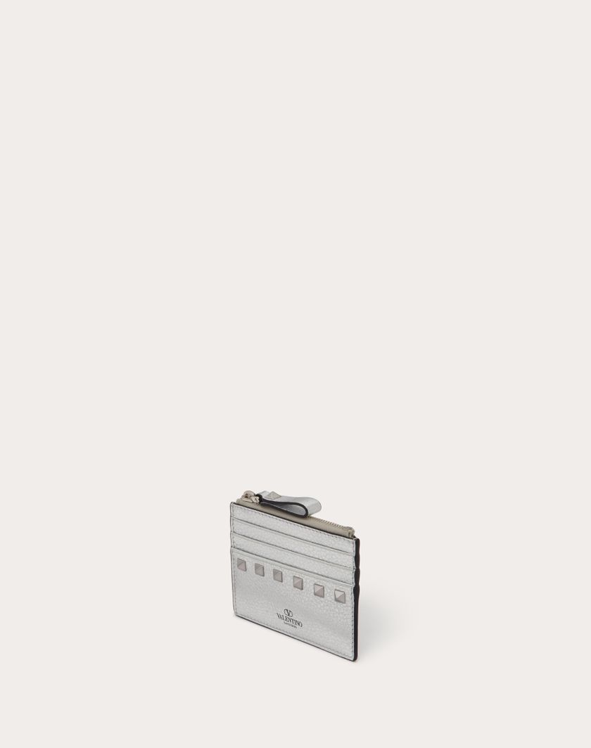 Valentino Handbags Portacarte Con Zip Rockstud In Vitello Granato Metallizzato per Donna in Argento | Valentino IT Liquidazione