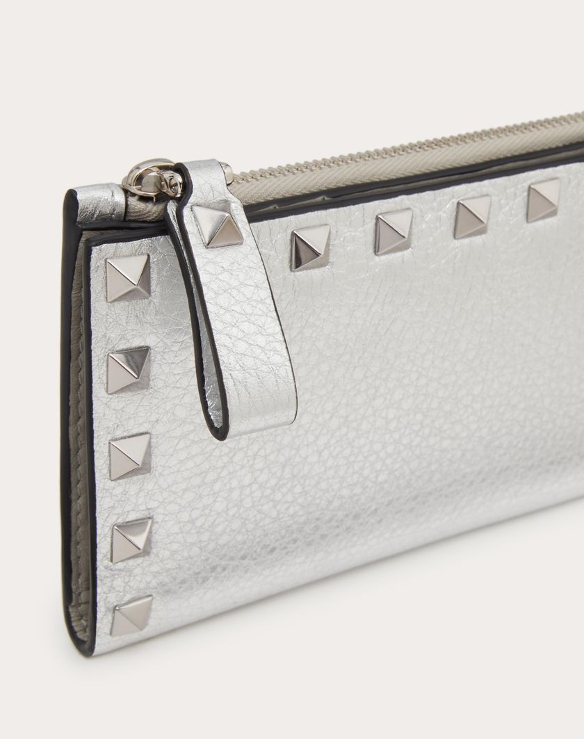 Valentino Handbags Portacarte Con Zip Rockstud In Vitello Granato Metallizzato per Donna in Argento | Valentino IT Offerta settimanale