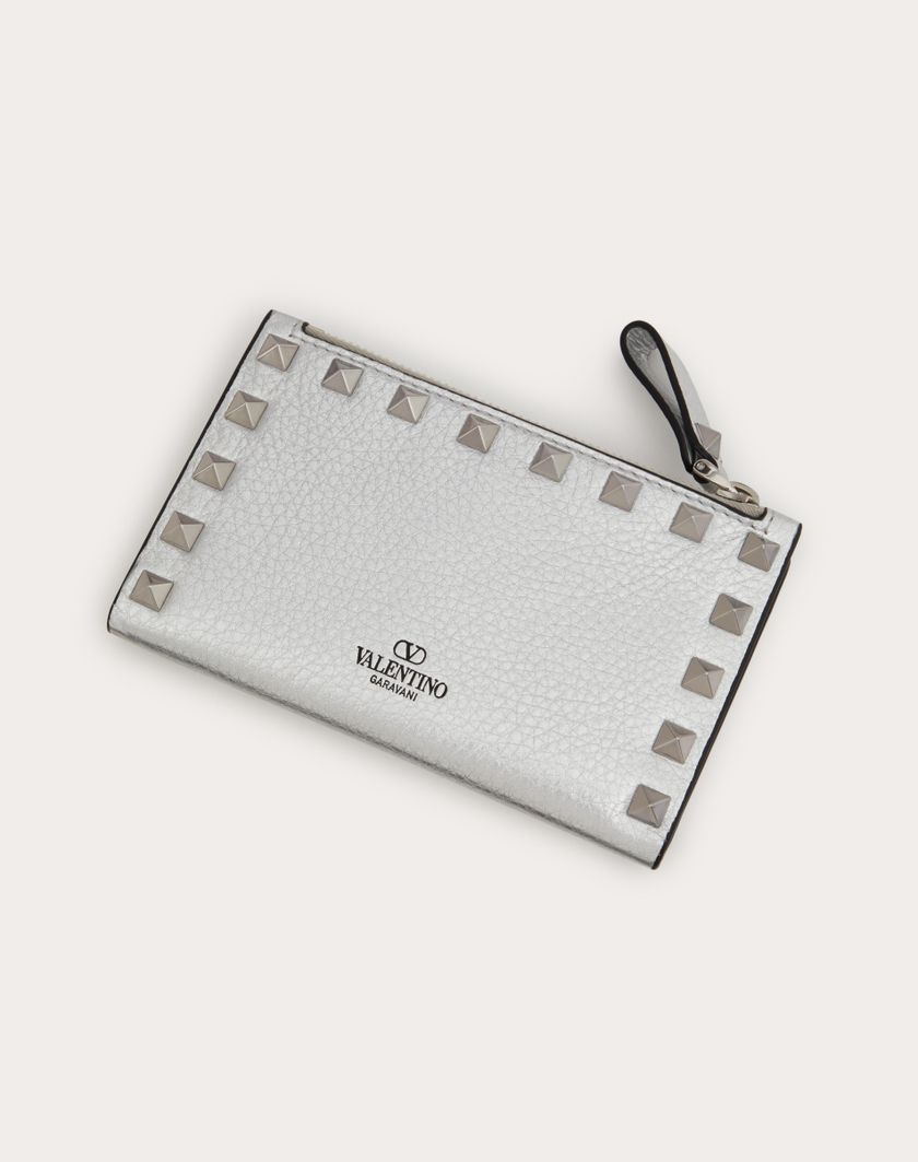 Valentino Handbags Portacarte Con Zip Rockstud In Vitello Granato Metallizzato per Donna in Argento | Valentino IT Offerta settimanale