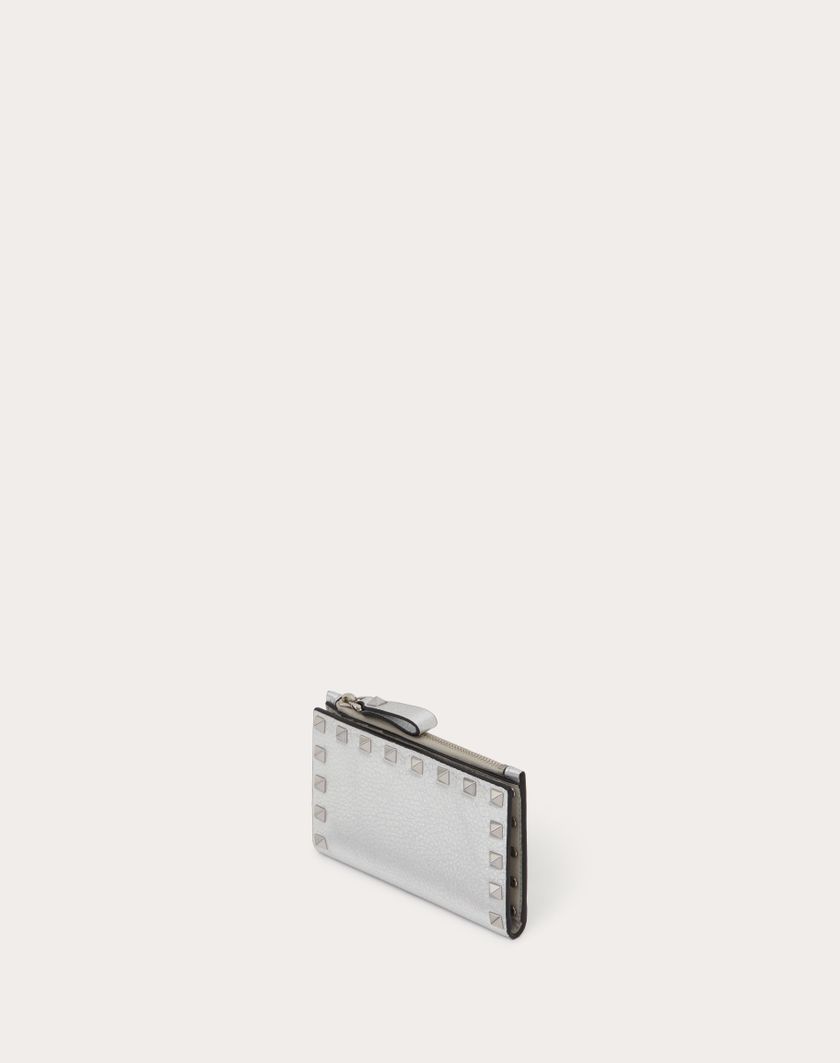 Valentino Handbags Portacarte Con Zip Rockstud In Vitello Granato Metallizzato per Donna in Argento | Valentino IT Offerta settimanale