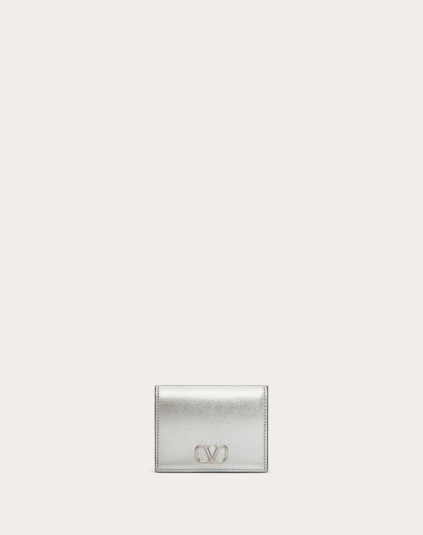 Valentino Handbags Portafoglio Compatto Vlogo Signature In Vitello Granato Metallizzato per Donna in Argento | Valentino IT Offerta speciale della fabbrica