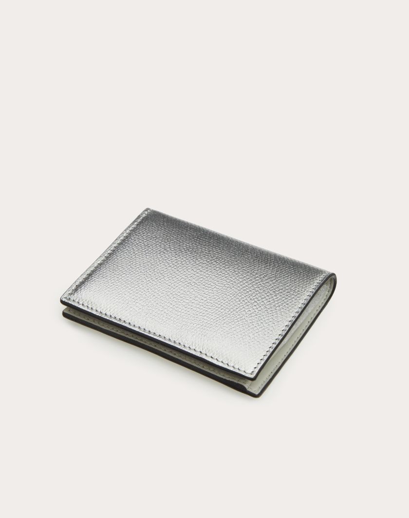 Valentino Handbags Portafoglio Compatto Vlogo Signature In Vitello Granato Metallizzato per Donna in Argento | Valentino IT Offerta speciale della fabbrica