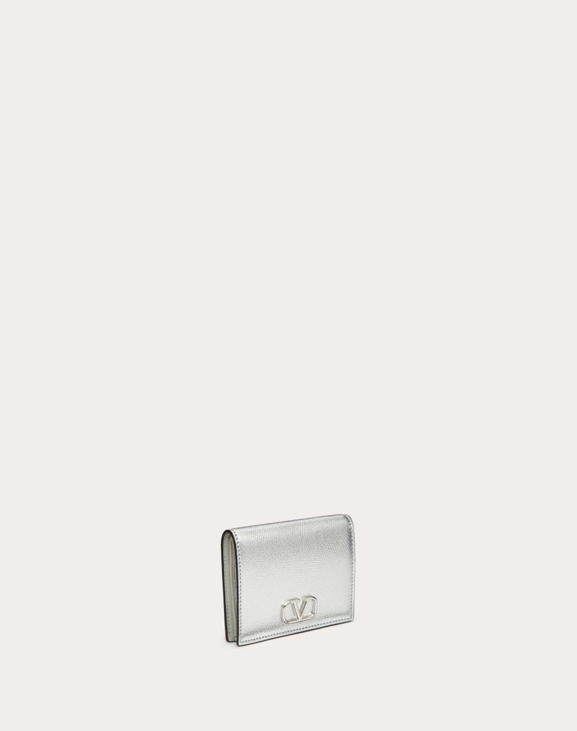 Valentino Handbags Portafoglio Compatto Vlogo Signature In Vitello Granato Metallizzato per Donna in Argento | Valentino IT Offerta speciale della fabbrica