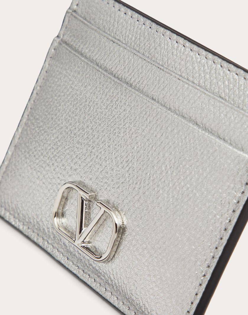 Valentino Handbags Portacarte Vlogo Signature In Vitello Granato Metallizzato per Donna in Argento | Valentino IT Discount Store per i nuovi prodotti
