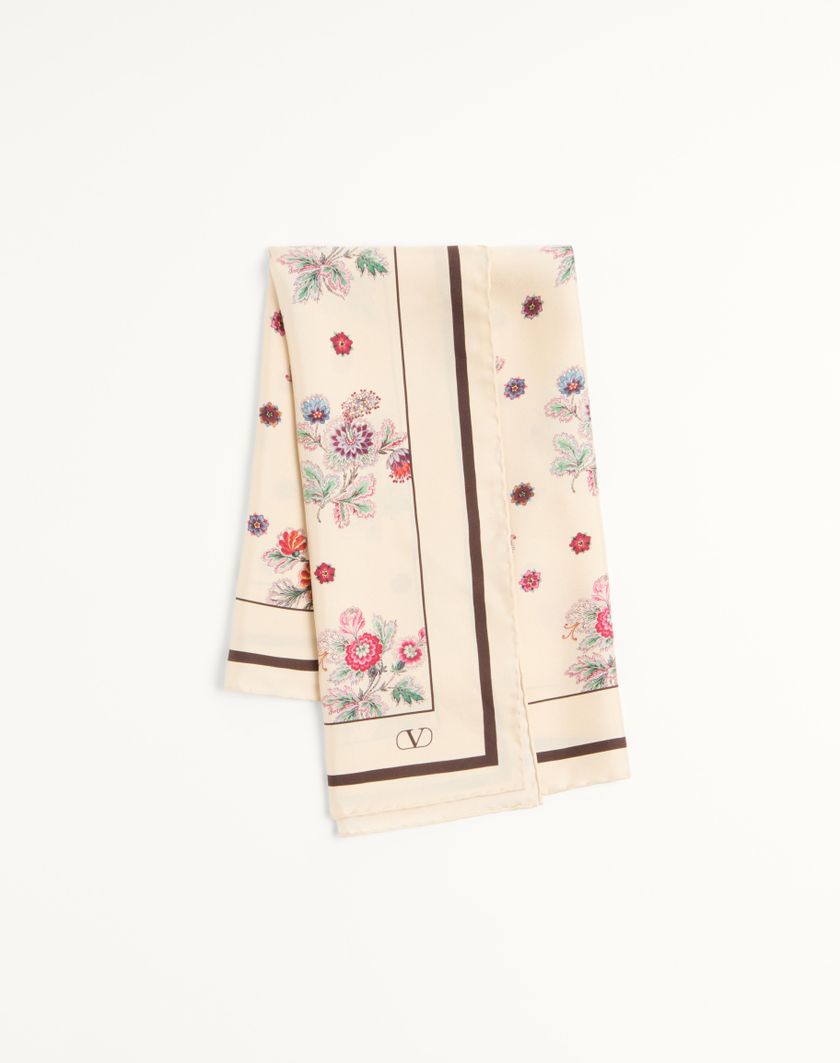 Valentino Handbags Foulard Papier Floral In Seta per Donna in Avorio/marrone | Valentino IT In vendita