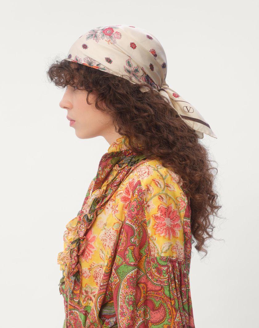 Valentino Handbags Foulard Papier Floral In Seta per Donna in Avorio/marrone | Valentino IT In vendita