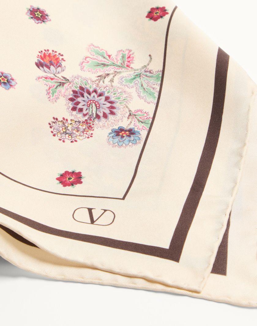 Valentino Handbags Foulard Papier Floral In Seta per Donna in Avorio/marrone | Valentino IT In vendita