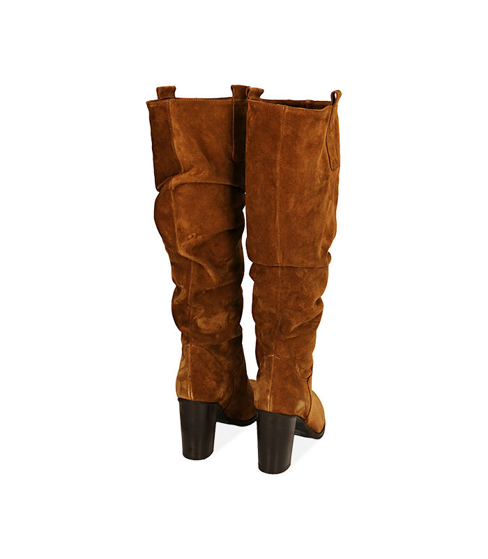 Valerio 1966 Stivali donna cognac in camoscio tacco 9 cm Outlet
