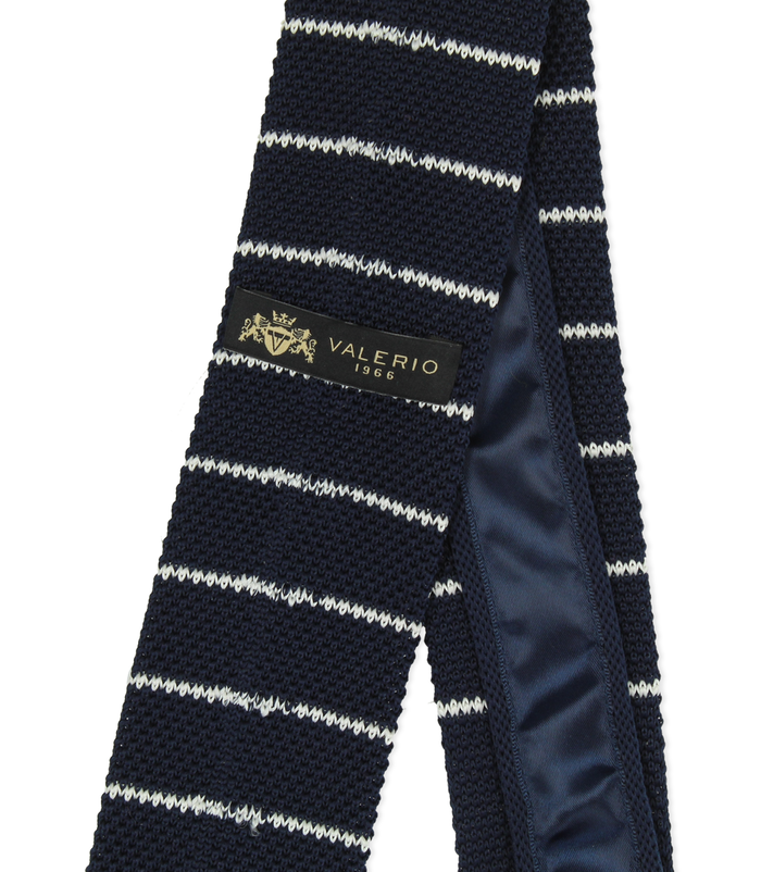 Valerio 1966 Cravatta blu/bianca rigata in cotone con fondo dritto uomo | Valerio 1966 Saldi