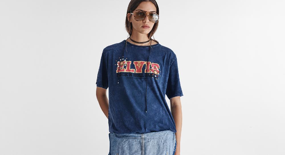 Washington Dee Cee Blue Elvis T-Shirt Vendita Calda